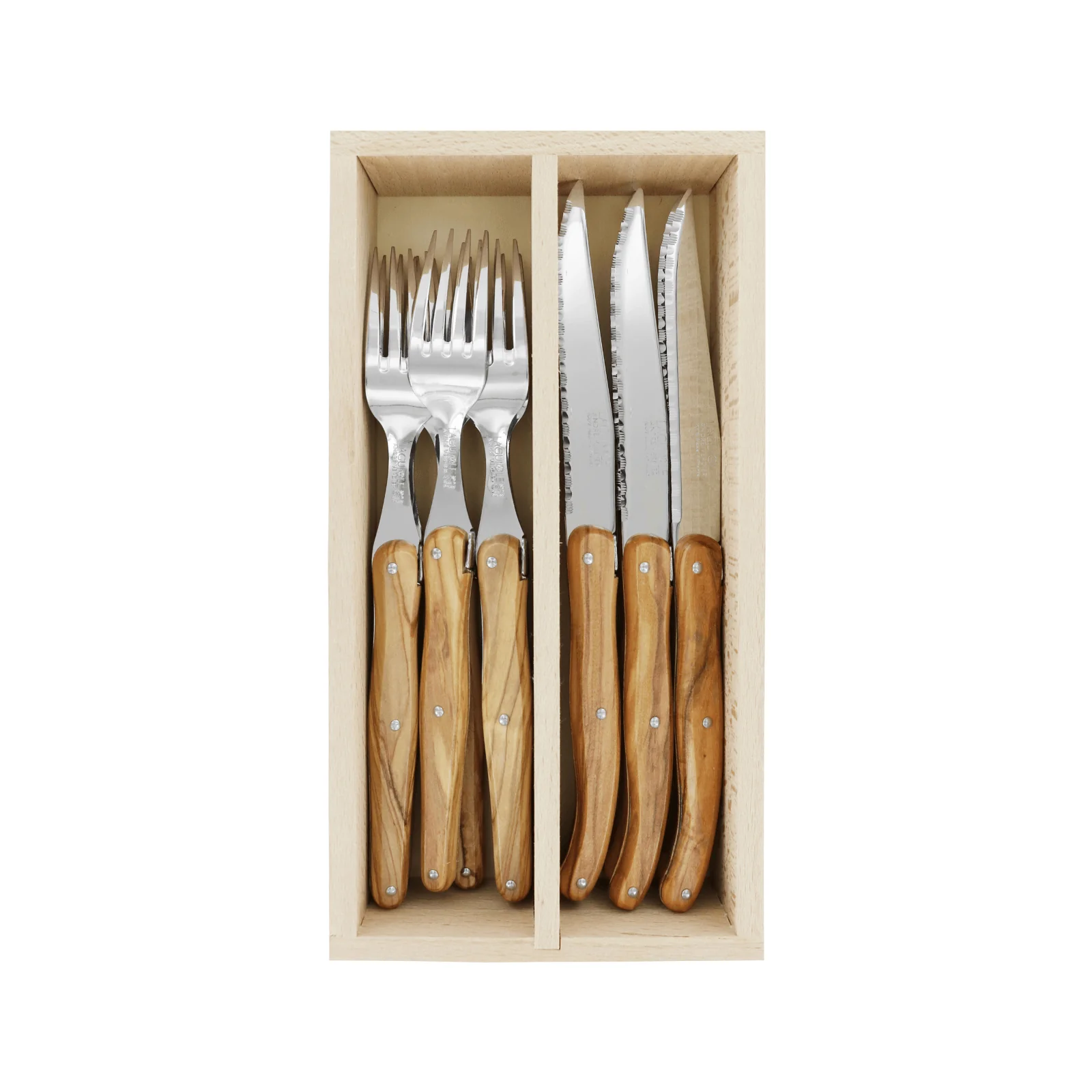 Andre Verdier Laguiole Debutant Country Cutlery Set 12-Piece Olive Wood
